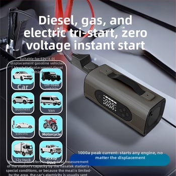 Αυτοματοποιημένος αυτοκινητικός συμπιεστής αέρα και μπαταρία έκτακτης ανάγκης, 8-σε-1 εξωτερική πηγή ενέργειας (11.1V, 180W, 30 L/min, ψηφιακή οθόνη, 5–20 λεπτά λειτουργίας)