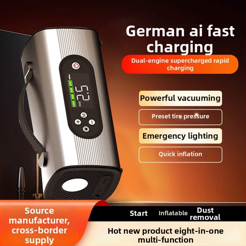 Αυτοματοποιημένος αυτοκινητικός συμπιεστής αέρα και μπαταρία έκτακτης ανάγκης, 8-σε-1 εξωτερική πηγή ενέργειας (11.1V, 180W, 30 L/min, ψηφιακή οθόνη, 5–20 λεπτά λειτουργίας)