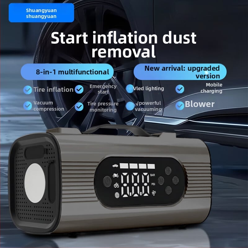 Αυτοματοποιημένος αυτοκινητικός συμπιεστής αέρα και μπαταρία έκτακτης ανάγκης, 8-σε-1 εξωτερική πηγή ενέργειας (11.1V, 180W, 30 L/min, ψηφιακή οθόνη, 5–20 λεπτά λειτουργίας)