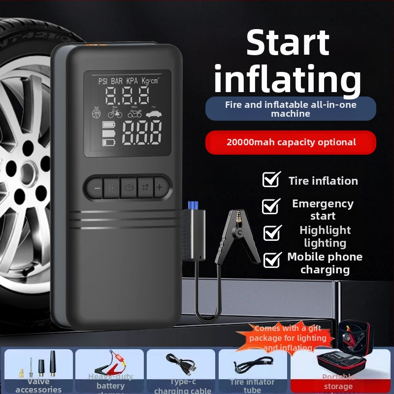 Automobilska bežična pumpa za zrak s digitalnim zaslonom, 12V, 80W, 30 L/min, ugrađena litijska baterija i nužni start