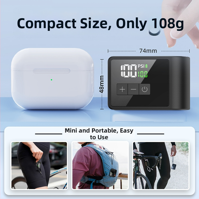 Ultra-mini AI pametna prijenosna pumpa za bicikle – za planinske i gradske bicikle – 12V punjiva, 25 L/min, 108 g, Digitalni zaslon