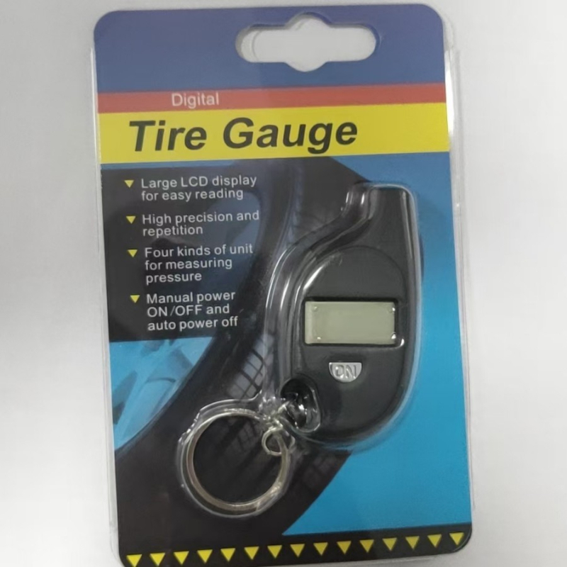 Mini gumiabroncsnyomás-mérő kulcstartóval – hordozható, digitális LCD kijelző háttérvilágítással, 0–150 PSI, pontosság ±0.01, egységek PSI/BAR/KPA/kg/cm3, ABS ház, gombelem-akkumulátor