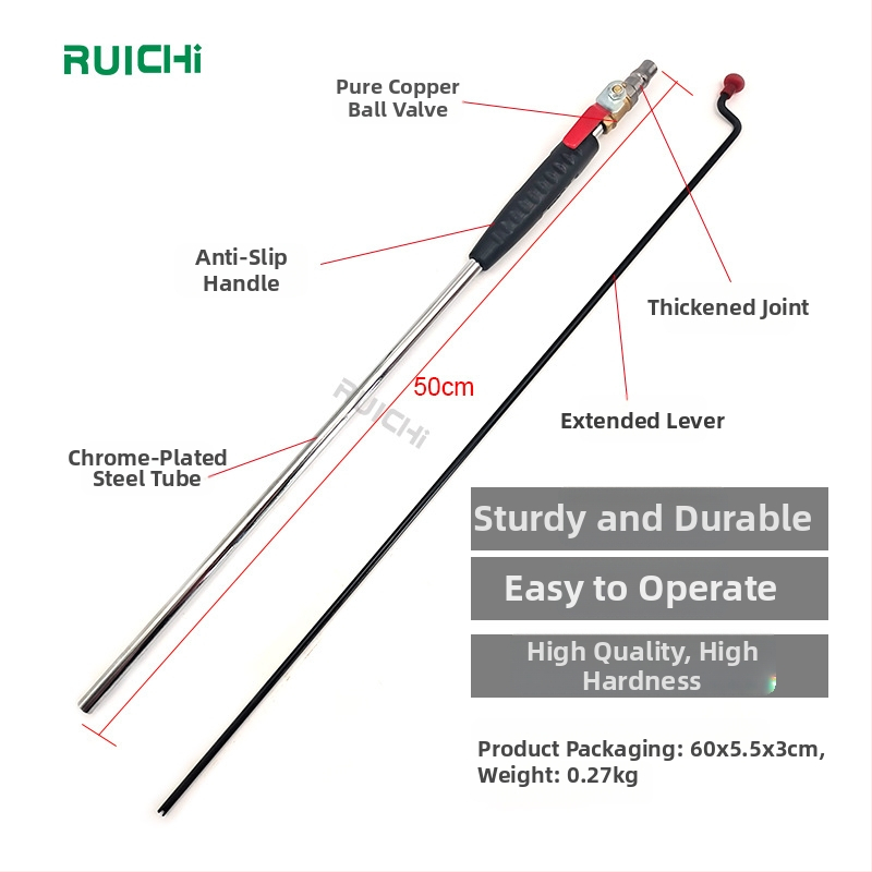 Ātra uzpildes rīks ar pagarināmu stieni riepām, iekļauts manometrs, hroma pārklājums