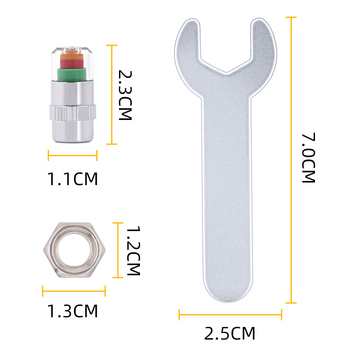 Антикрадна капачка за налягането на гумата с визуален мониторинг, обхват 28-48 psi, множество измервателни единици, модел GL-0851, материал мед и вносна сплав пластмаса