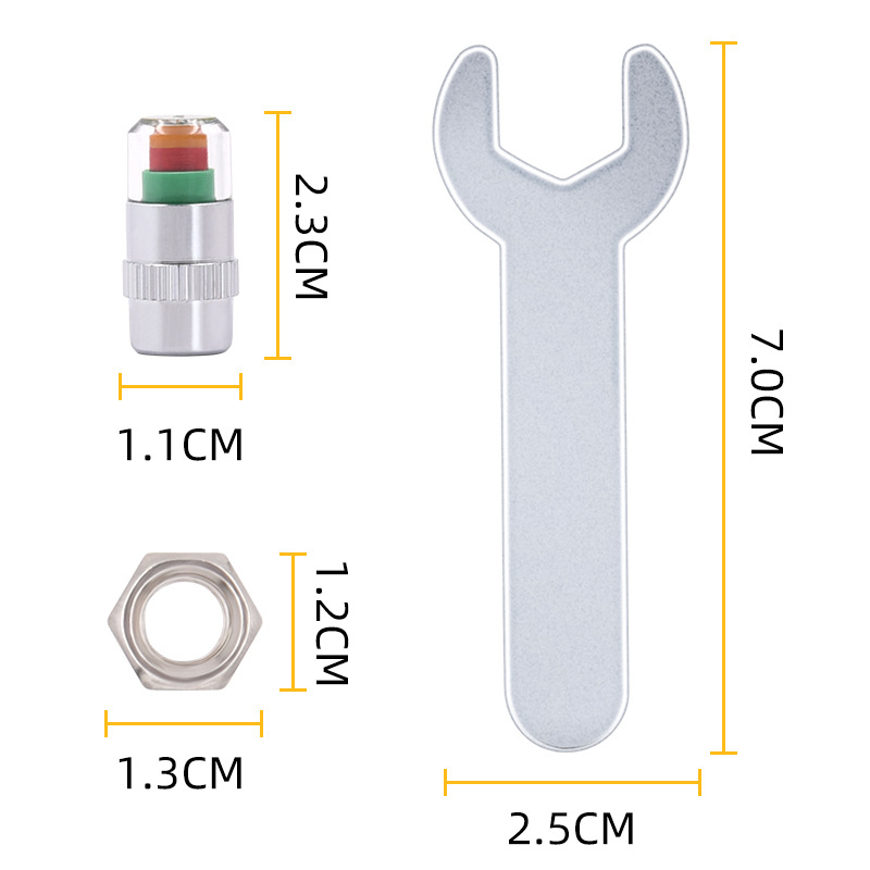 Антикрадна капачка за налягането на гумата с визуален мониторинг, обхват 28-48 psi, множество измервателни единици, модел GL-0851, материал мед и вносна сплав пластмаса