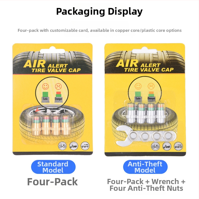 Антикрадна капачка за налягането на гумата с визуален мониторинг, обхват 28-48 psi, множество измервателни единици, модел GL-0851, материал мед и вносна сплав пластмаса