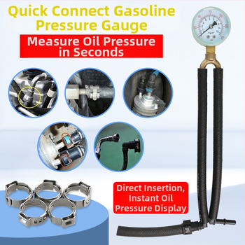 Automobiļa degvielas un eļļas spiediena manometrs ar ātro savienojumu, metāla-plastikas kompozīta konstrukcija