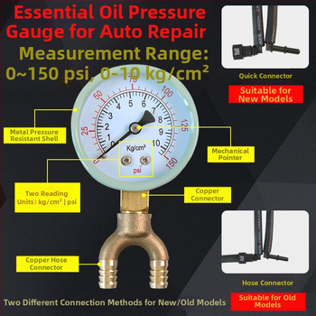 Automobiļa degvielas un eļļas spiediena manometrs ar ātro savienojumu, metāla-plastikas kompozīta konstrukcija