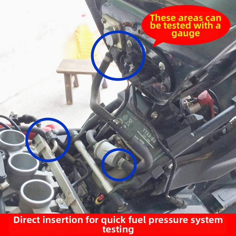 Automobiļa degvielas un eļļas spiediena manometrs ar ātro savienojumu, metāla-plastikas kompozīta konstrukcija