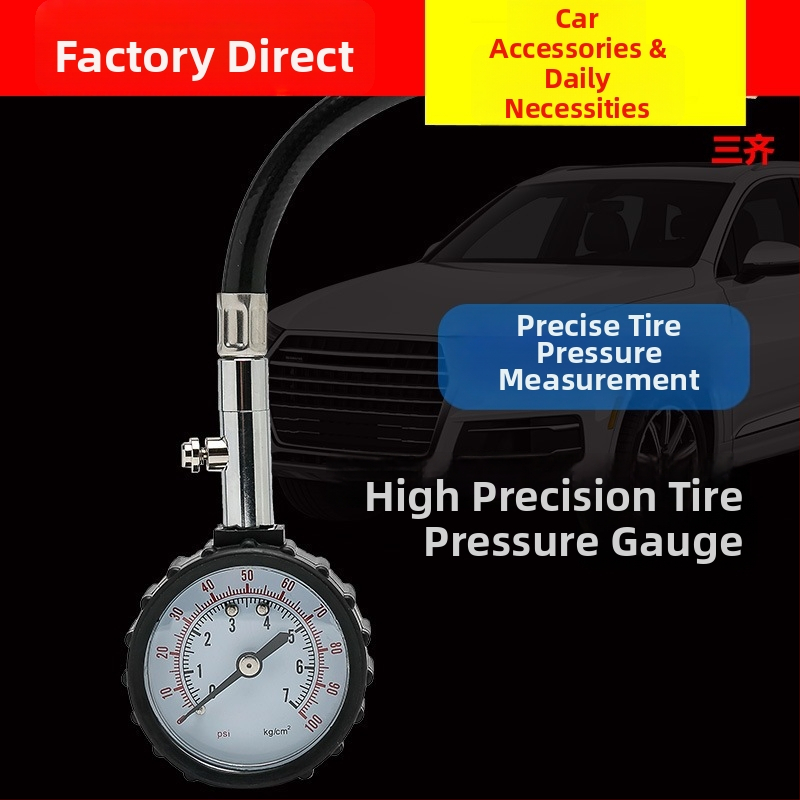 Garš cauruļvads riepu spiediena mērinstruments – augstas precizitātes mehāniskais auto riepu spiediena mērinstruments ar atbrīvošanas funkciju un kompasu, pārnēsājams, 0–100 psi