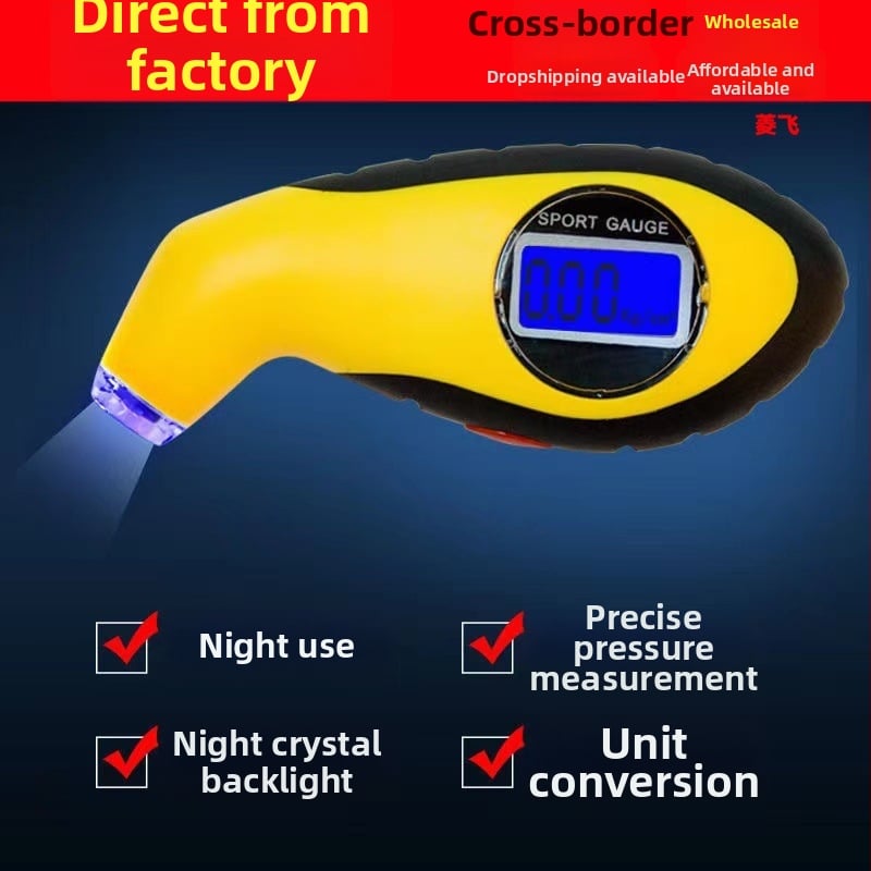 Augstas precizitātes elektroniskais digitālais riepu spiediena mērinstruments ar LCD displeju, pārnēsājams, LED apgaismojums