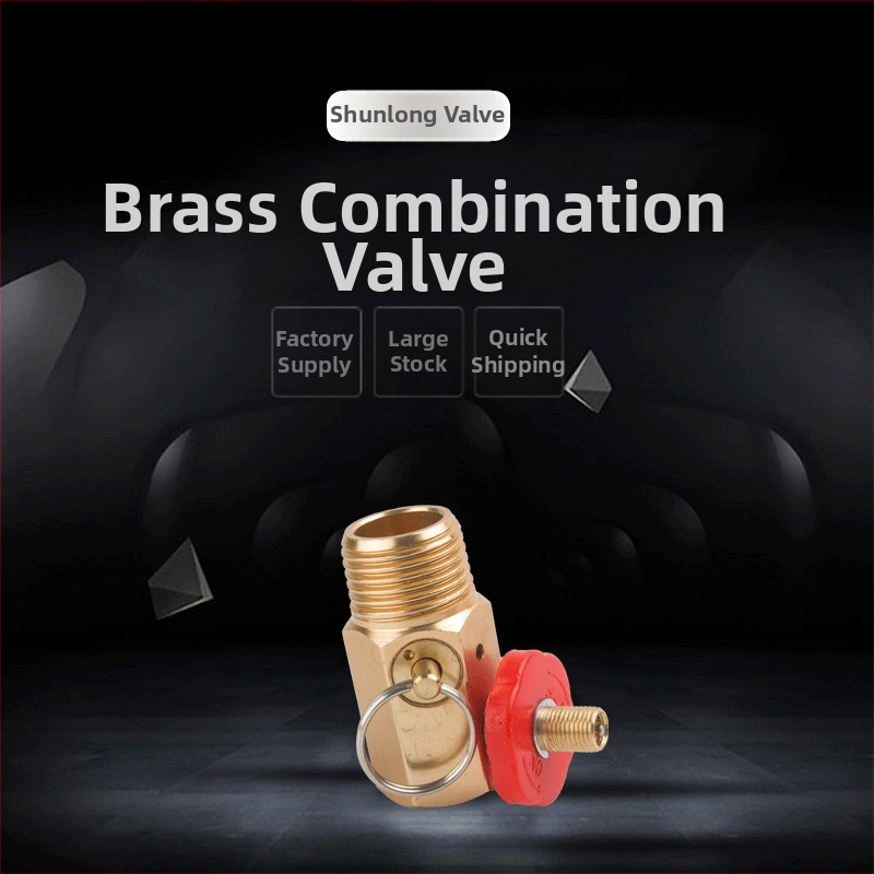 Prenosný mosadzový trojcestný ventil s ručným ovládaním, závitové pripojenie, pre vzduch, sada s pumpou, manometrom a hadicou