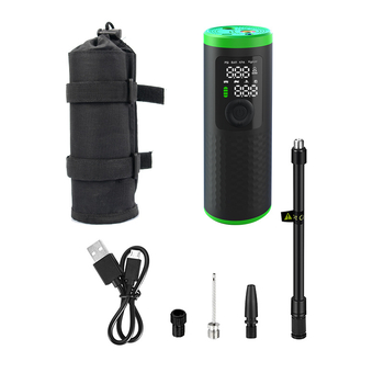 Nešiojama belaidė oro pompa automobiliams, motociklams, dviračiams ir kamuoliukams; vieno cilindro dizainas; oro srautas 25 L/min; skaitmeninis ekranas; baterija 7.4V 18.5Wh; svoris 432 g