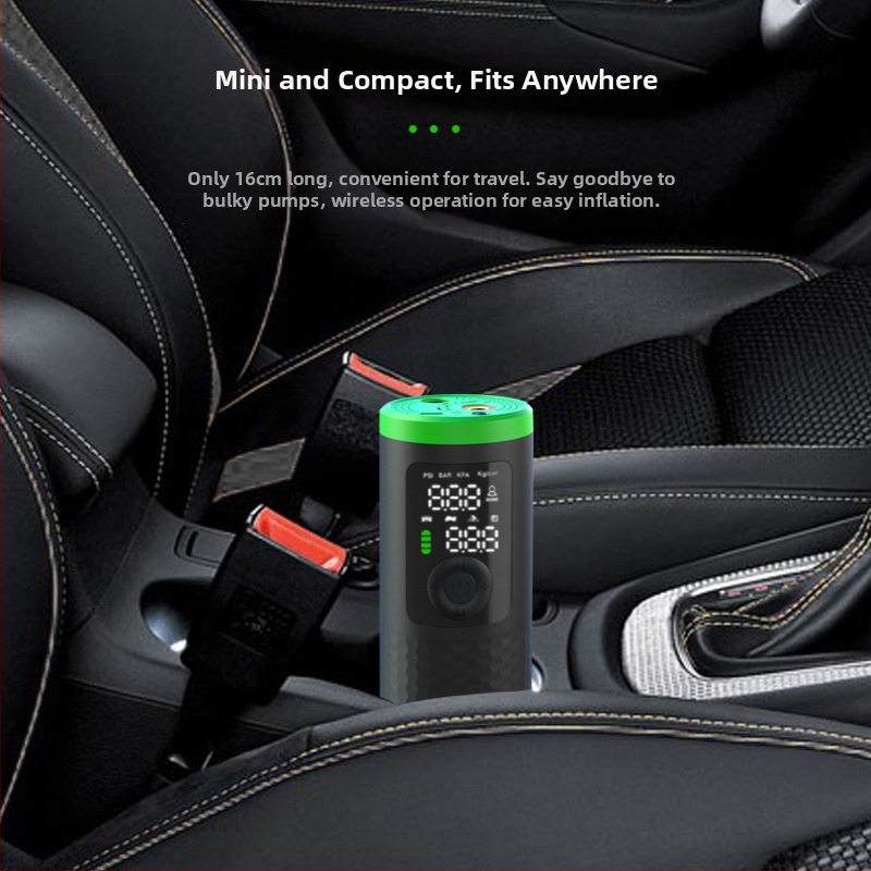 Käepärane juhtmevaba õhupump autodele, mootorratastele, jalgratastele ja pallidele; ühesilindriline disain; õhuvool 25 L/min; digitaalne ekraan; aku 7.4V 18.5Wh; kaal 432 g