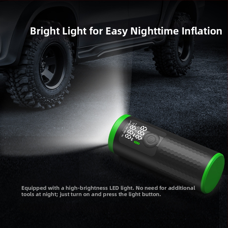 Käepärane juhtmevaba õhupump autodele, mootorratastele, jalgratastele ja pallidele; ühesilindriline disain; õhuvool 25 L/min; digitaalne ekraan; aku 7.4V 18.5Wh; kaal 432 g