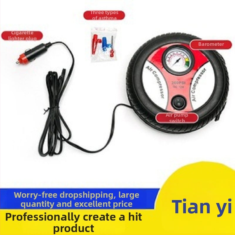 Nešiojamas 12V automobilių oro inflatorius su manometru, 120W, 60 cm laidas, vieno cilindro