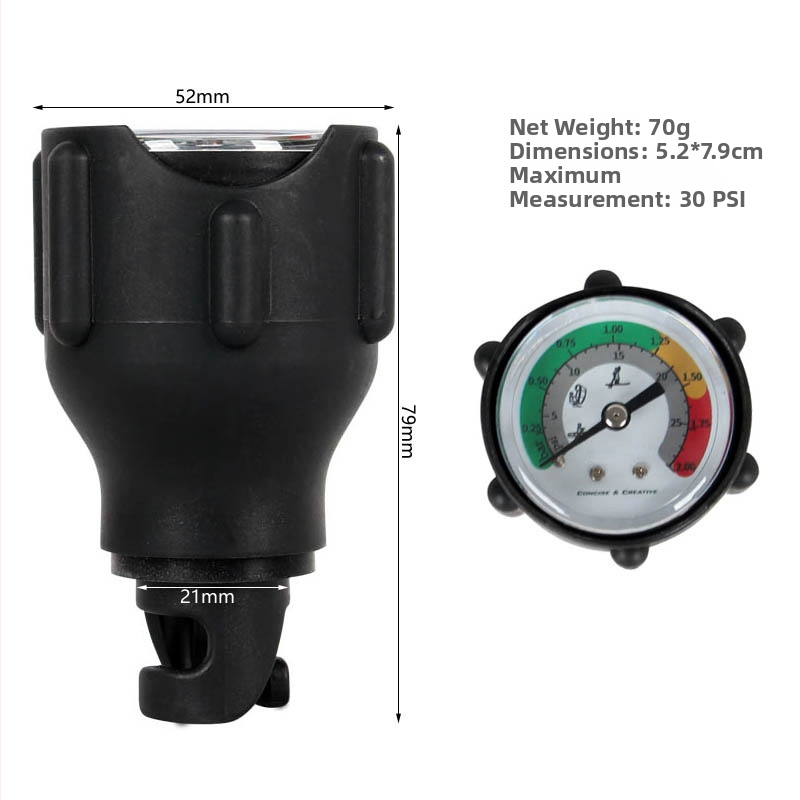 Õhurõhu manomeeter inflatsioonilaevadele ja SUP-laudadele — mõõtmisvahemik 1–30 psi (2 bar), mudel 30 psi, PP materjal, kaal 70 g
