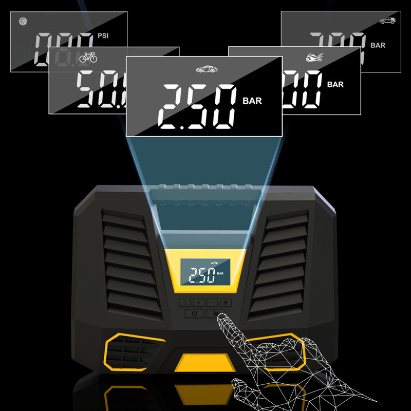 Automobilio padangų pripūtimo siurblys su skaitmeniniu ekranu, 12V, 100W, 35 L/min, 50 cm pūtimo vamzdelis