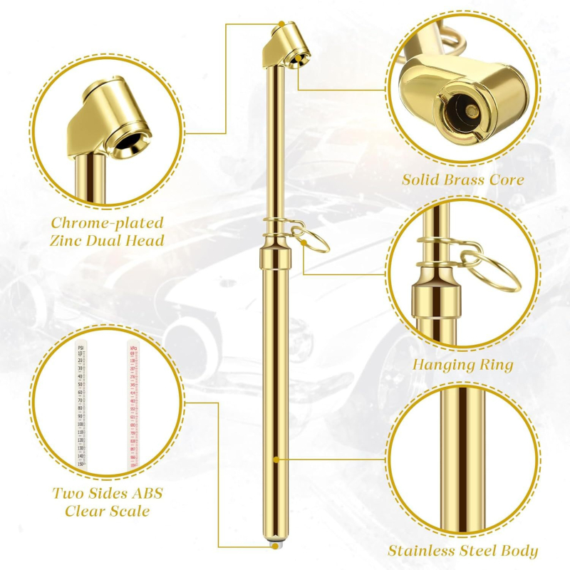 Divgalvu riepu spiediena mērinstruments, modelis 1268, materiāli: cinka sakausējums/nerūsējošais tērauds/ABS, spiediena diapazons 10-150 psi, precizitāte 1 psi