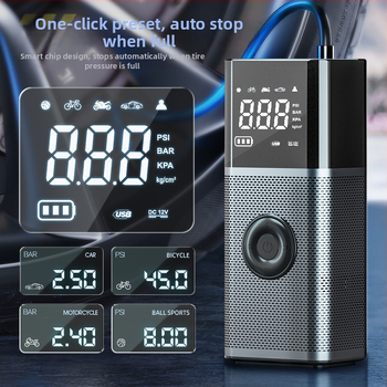 Belaidė automobilių padangų siurblys su skaitmeniniu ekranu, 120W, 25 L/min, įmontuota baterija, LED apšvietimas
