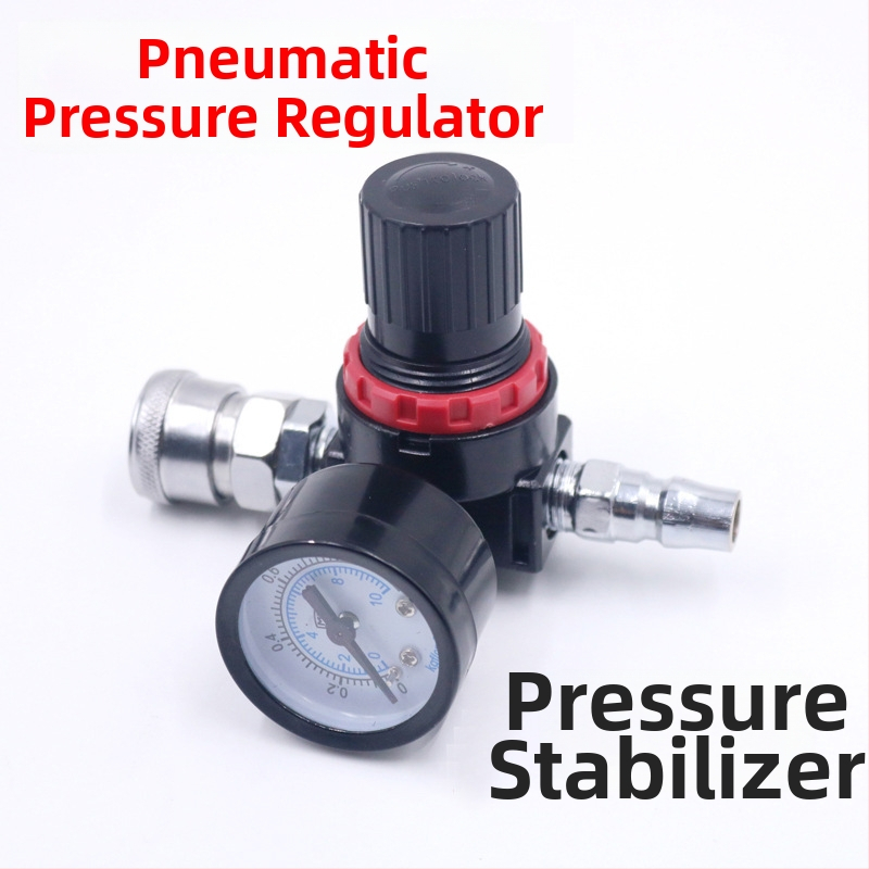 Pneumatinis dažų purkštuvas su slėgio reguliavimo vožtuvu ir manometru, 1/4 greitas jungtis, maksimali išėjimo slėgis 3