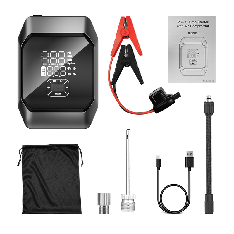 Visą į vieną - nešiojamas automobilio užvedimo įrankis ir oro siurblys (12V, 120W, įkraunamas, 35 L/min, >20 min veikimo laikas)