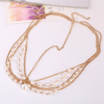 Верига за глава с перли, бохо стил, 4 клипа, регулируема дължина, кръстосан дизайн