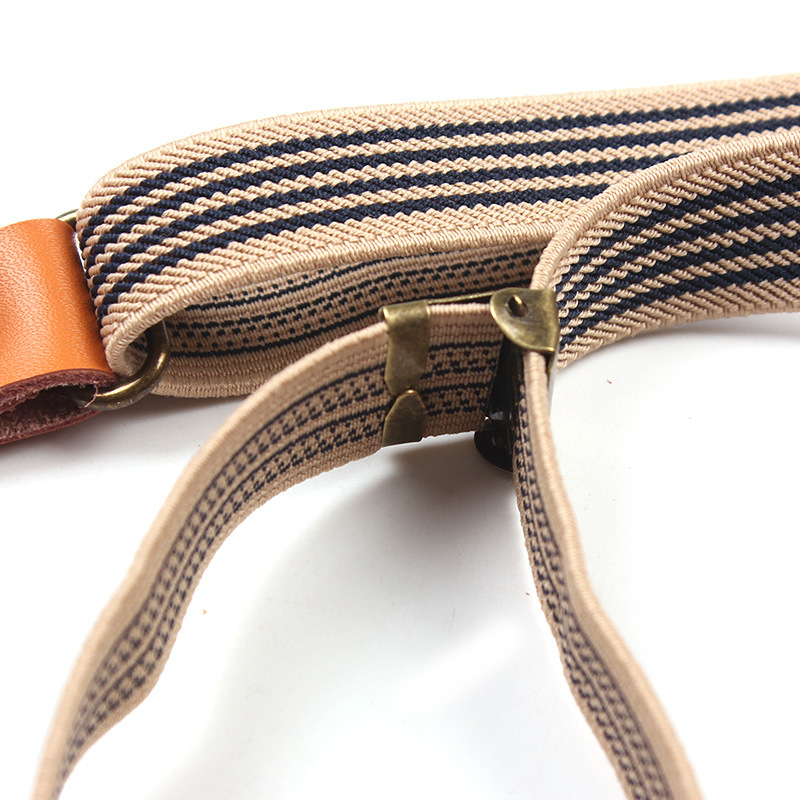 Унисекс презрамки за панталони от еластична лента и кожа, с 6 клипа, регулируеми, кръстосани