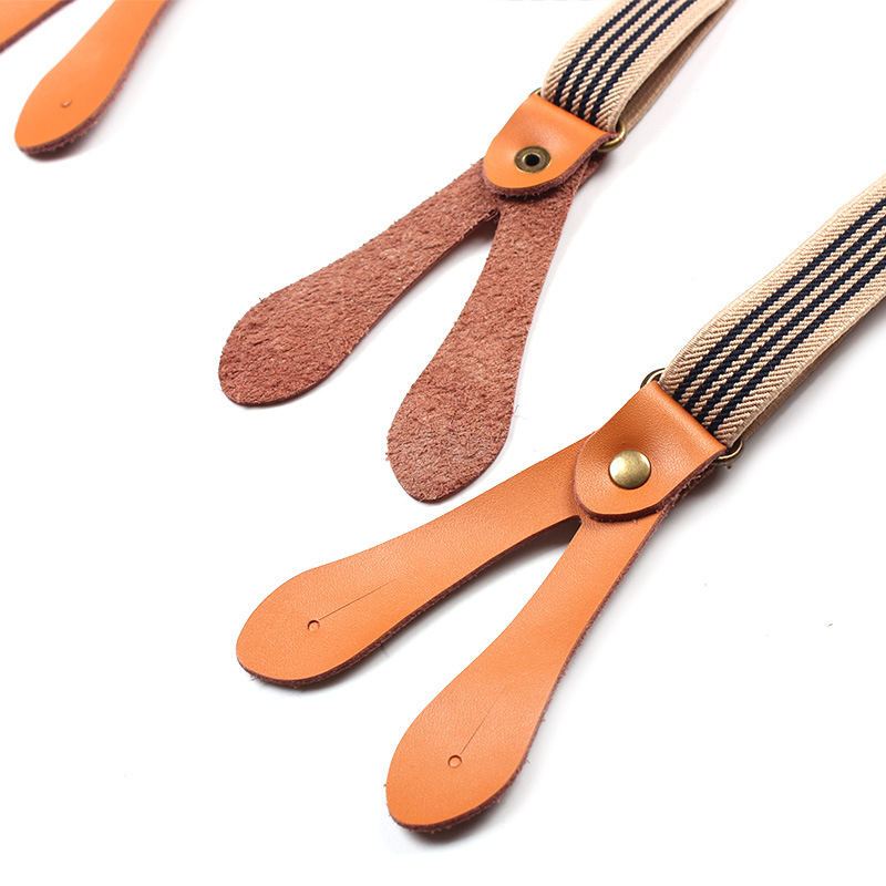 Унисекс презрамки за панталони от еластична лента и кожа, с 6 клипа, регулируеми, кръстосани