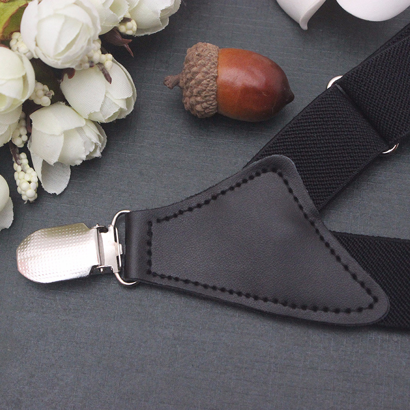 Класически презрамки за панталони със страничен клип, кръстосани за мъже, регулируеми, еластични, с две клипчета, материали: еластична лента, кожа, метални фитинги