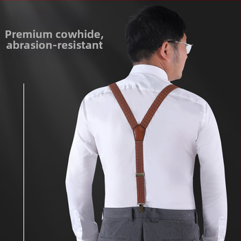 Мъжки презрамки от истинска кожа, кръстосани, 3 клипа, фиксирана дължина, унисекс