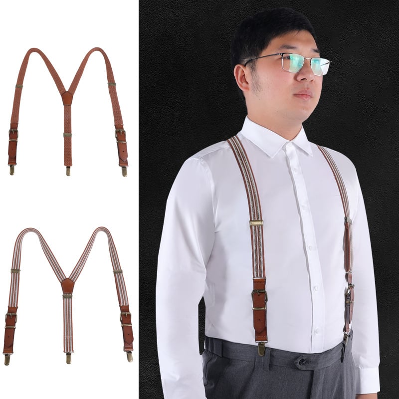 Мъжки презрамки от истинска кожа, кръстосани, 3 клипа, фиксирана дължина, унисекс