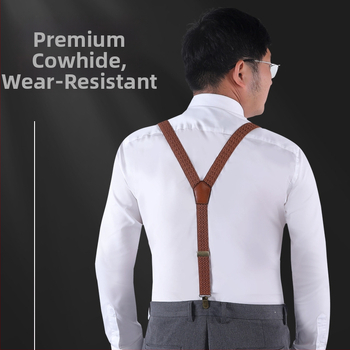 Презрамки за панталони от естествена кожа, кръстосани през гърба, 3 клипа, унисекс за възрастни