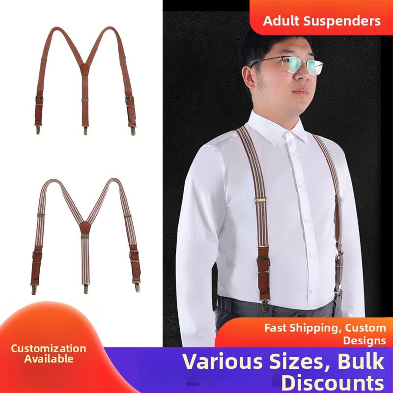 Презрамки за панталони от естествена кожа, кръстосани през гърба, 3 клипа, унисекс за възрастни