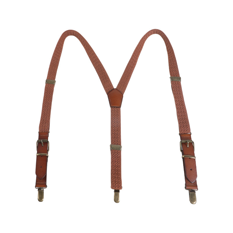 Презрамки за панталони от естествена кожа, кръстосани през гърба, 3 клипа, унисекс за възрастни