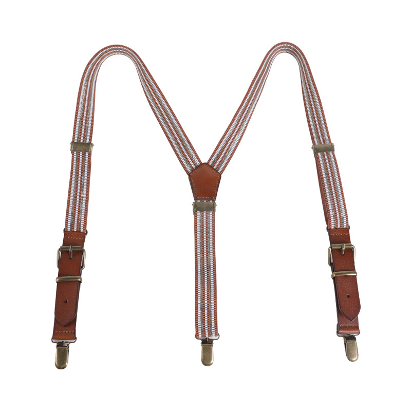 Презрамки за панталони от естествена кожа, кръстосани през гърба, 3 клипа, унисекс за възрастни