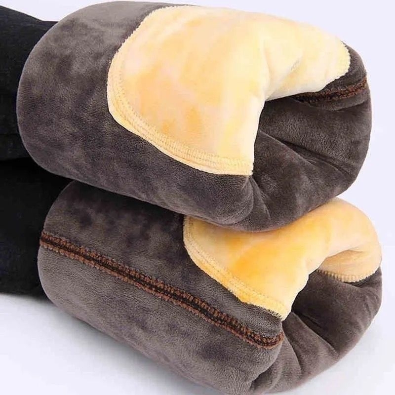 Ανδρικά παντελόνια ίσια γραμμή με ψηλή μέση, παχιά κατασκευή, βαμβακό γέμισμα, εξωτερικό ύφασμα τεχνητό δέρμα