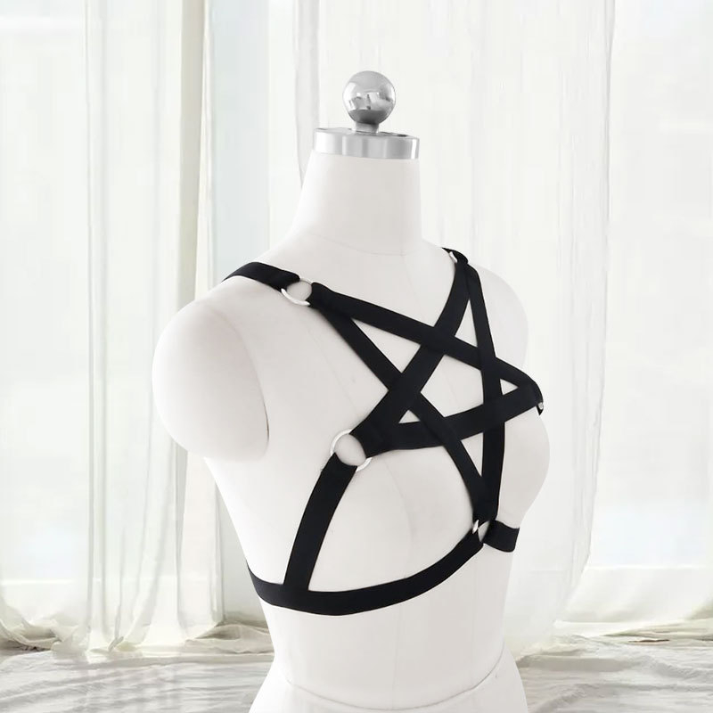Grudni štit u obliku pentagrama s elastnim pojasom, 4 kopče za naramenice, križni dizajn, podesiva duljina