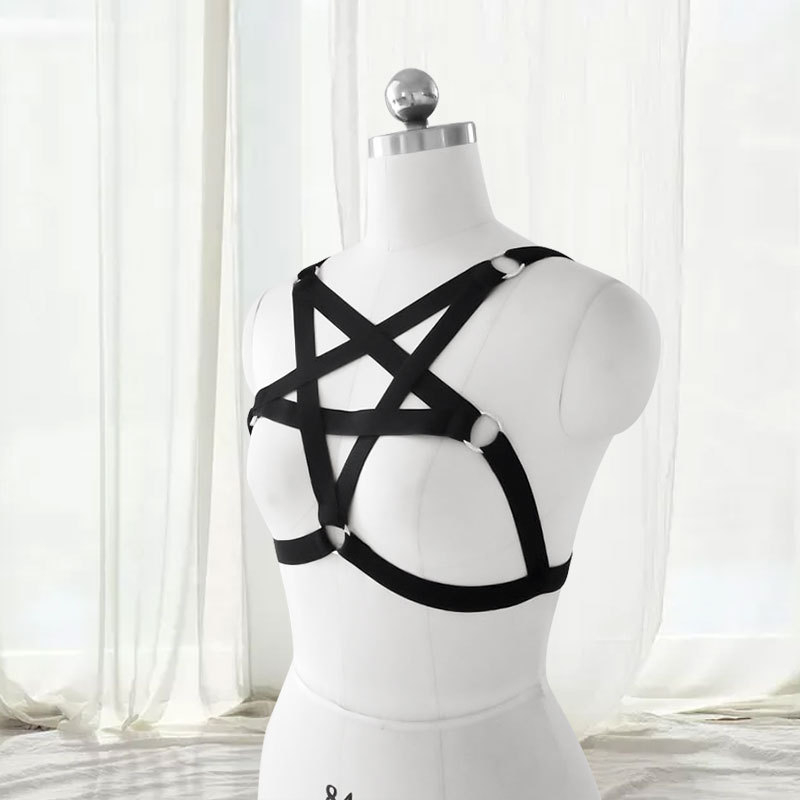 Grudni štit u obliku pentagrama s elastnim pojasom, 4 kopče za naramenice, križni dizajn, podesiva duljina