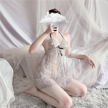 Long Night naktinis komplektas su petnešėlėmis iš nėrinių, poliesterio-elastano audinys, moterims 18–40