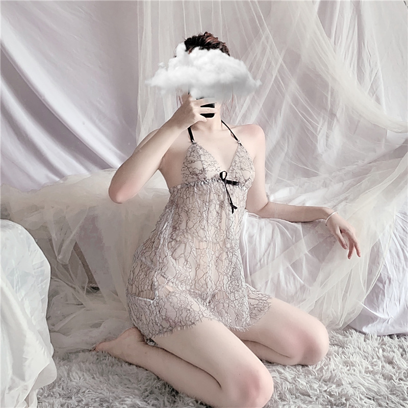 Long Night naktinis komplektas su petnešėlėmis iš nėrinių, poliesterio-elastano audinys, moterims 18–40