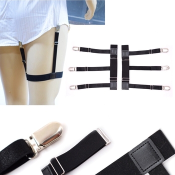 Set kopči za košulju – 3 podesivne metalne kopče i elastični prsten za nogu (garter) (unisex)