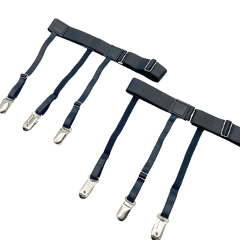 Set kopči za košulju – 3 podesivne metalne kopče i elastični prsten za nogu (garter) (unisex)