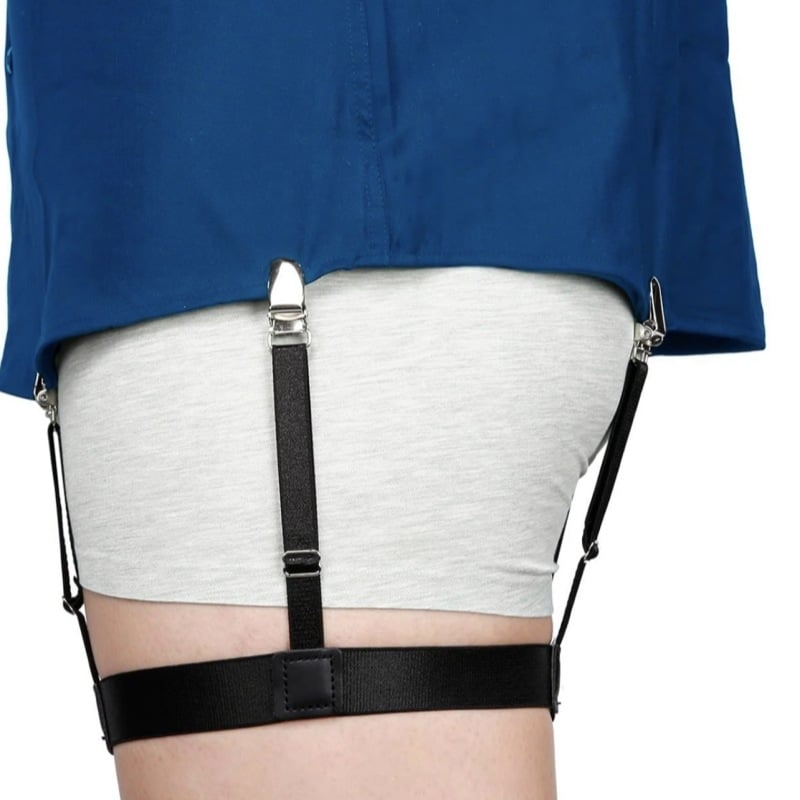 Set kopči za košulju – 3 podesivne metalne kopče i elastični prsten za nogu (garter) (unisex)