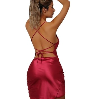 Svilena noćna haljina bez rukava, otvorena leđa, V-izrez, sling stil, prozračna, udobna za kućnu upotrebu