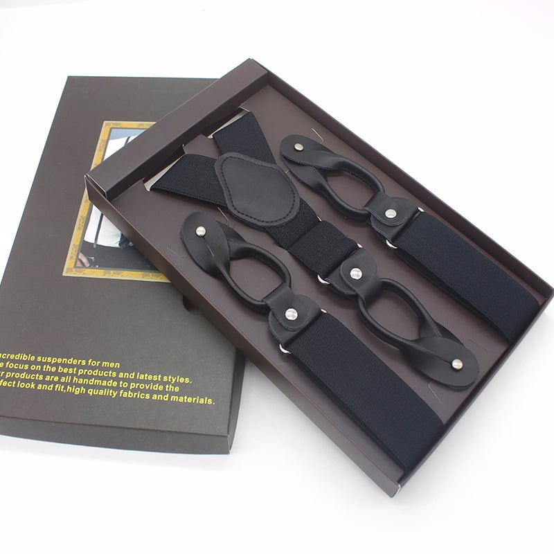 Мъжки презрамки с копчета, кръстосани, двуслойна кожена еластична лента, 6 клипа, регулируеми