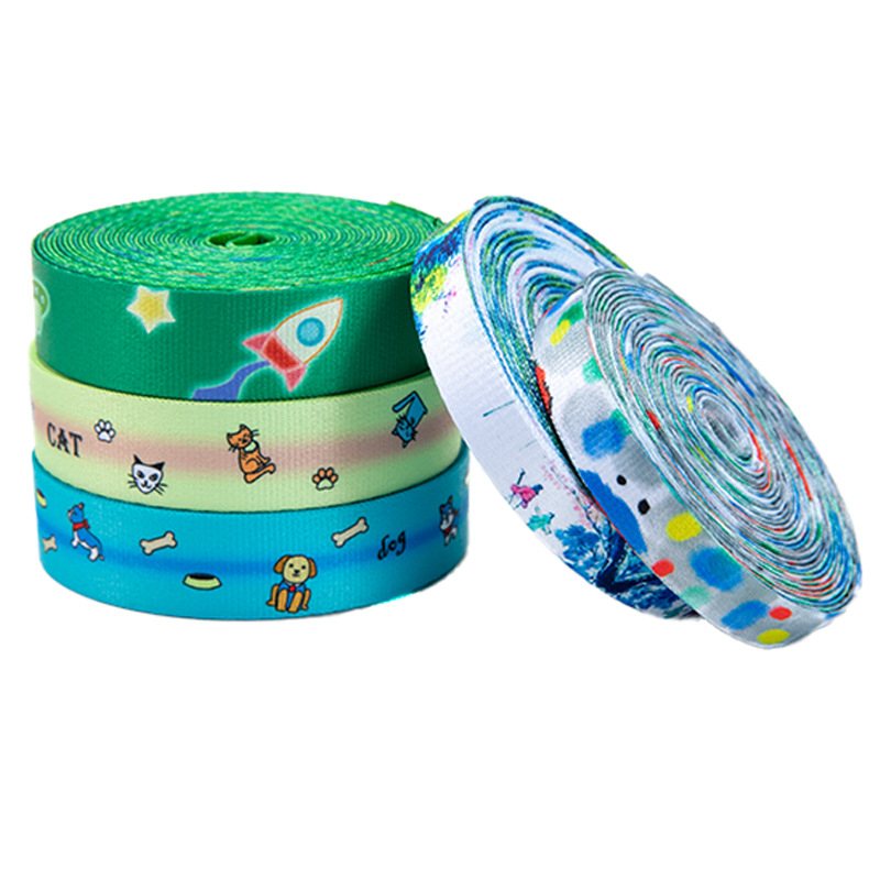 Πολυεστερικός ιμάντας με θερμική μεταφορά, καρτούν μοτίβο, διπλής όψης εκτύπωση, κατάλληλος για ιμάντες αποσκευών, ιμάντες φωτογραφικών μηχανών και ιμάντες για μπουκάλια νερού.