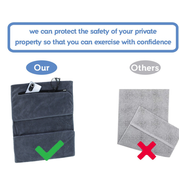 Fitneso rankšluostis su užtrauktuko kišene, mikropluoštas 150D, siuvinėjimas