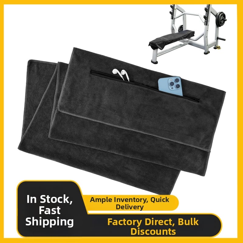 Fitneso rankšluostis su užtrauktuko kišene, mikropluoštas 150D, siuvinėjimas