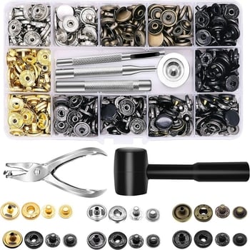 Bakreni set snap gumba s montažnim čekićem – 120 setova, pogodna za pamuk kapute, kožne kapute, ruksake, hlače i jakne